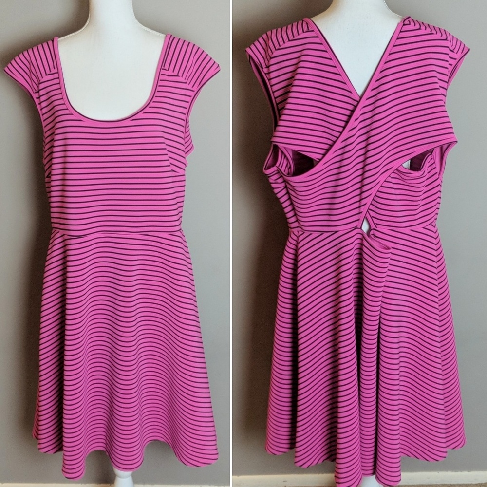 Torrid Hot Pink Black Strip Cut Out Dress size 3